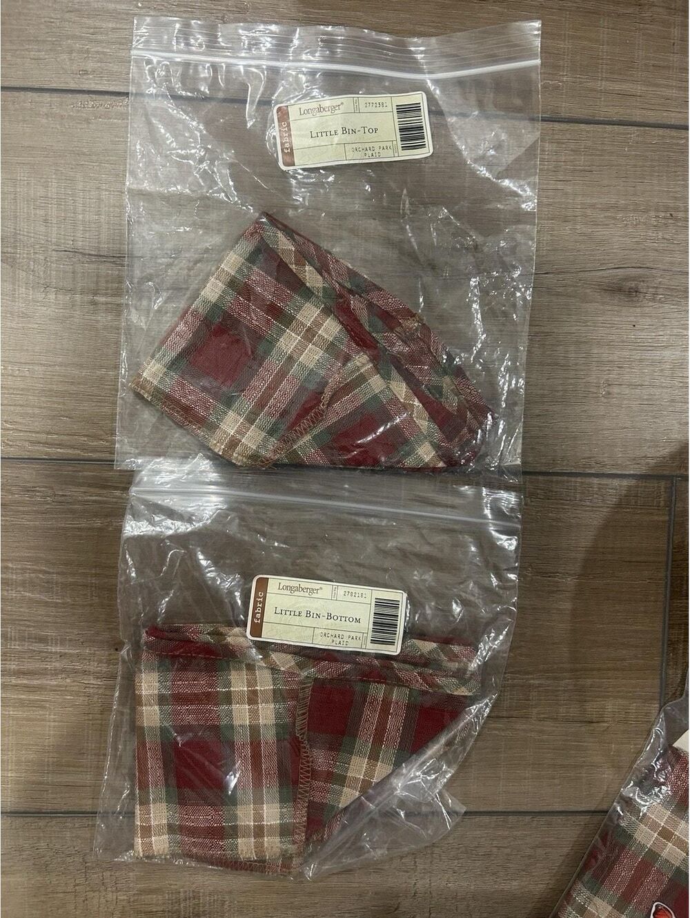 Longaberger LITTLE BIN basket Liners Top AND Bottom ORCHARD PARK PLAID NEW